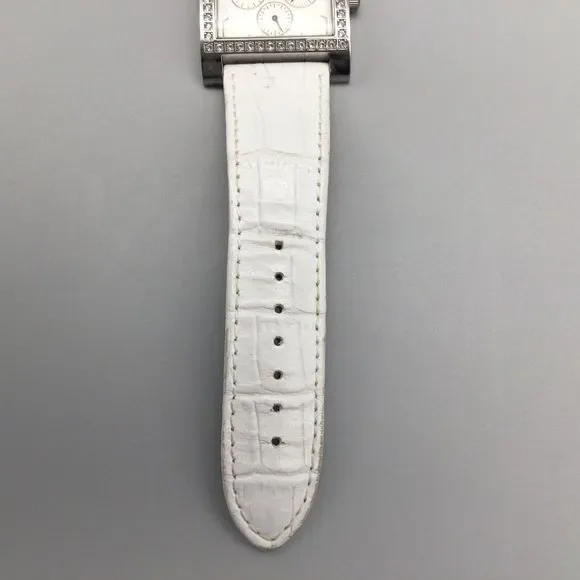 Guess Watch Women Silver Tone 37mm Square Pave White Leather Band New Battery - Picture 8 of 13